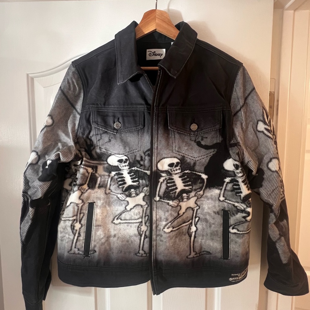 2023 Disney Black and Gray Skeleton Dance Denim Jacket
